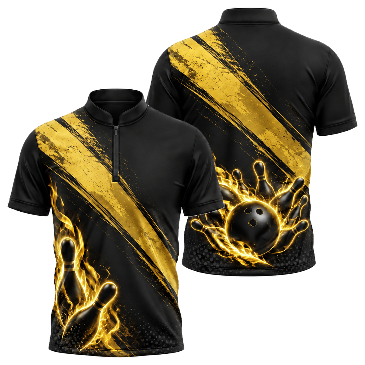 Crimson Flame Pins Bowling Jersey in Black & Gold