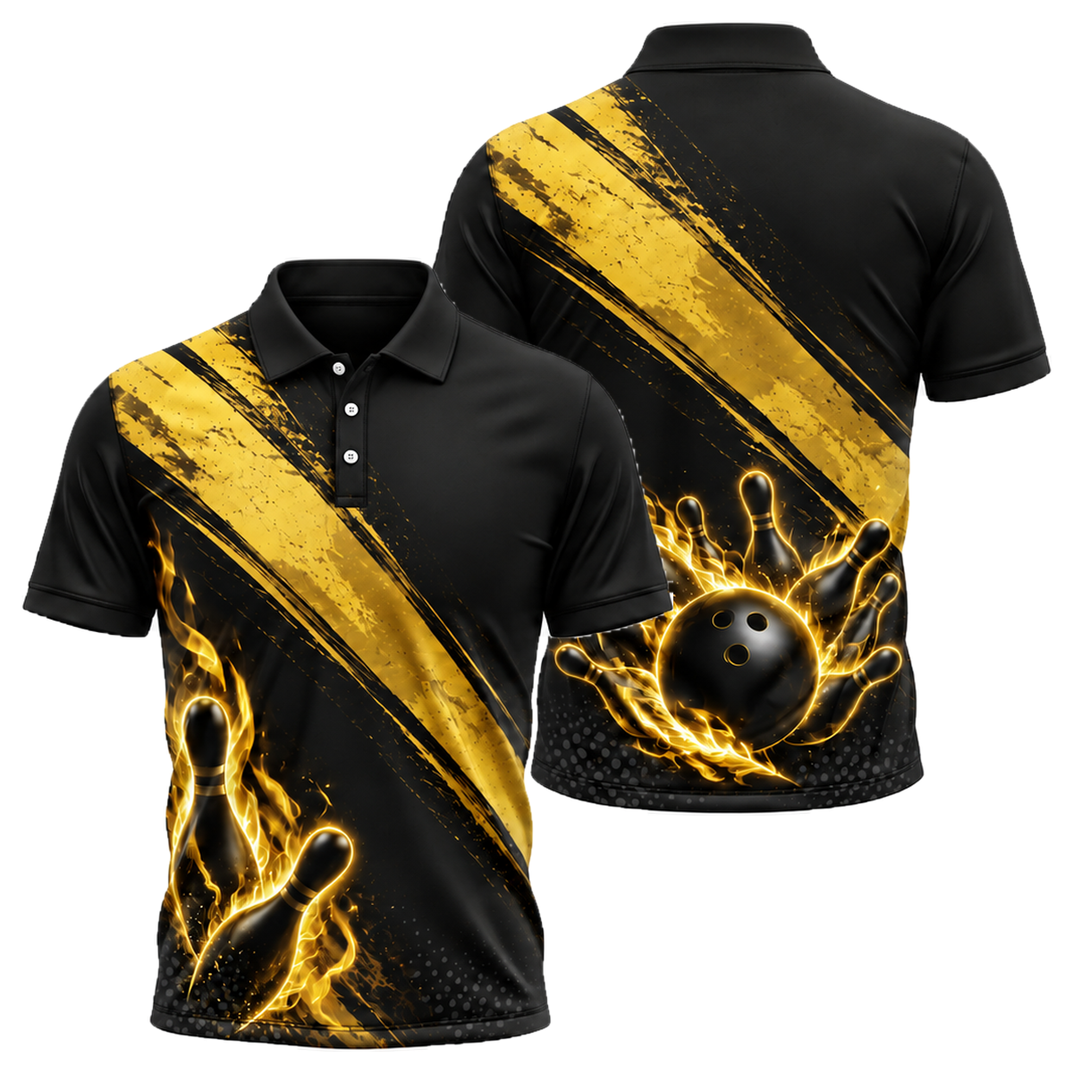 Crimson Flame Pins Unisex Polo in Black & Gold
