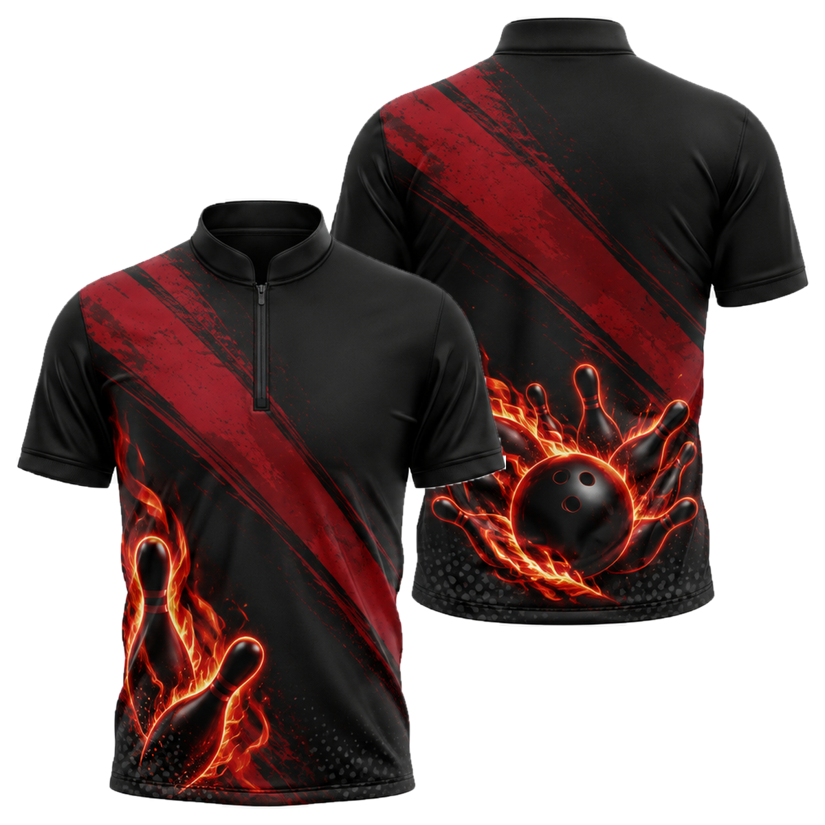 Crimson Flame Pins Bowling Jersey in Black & Red