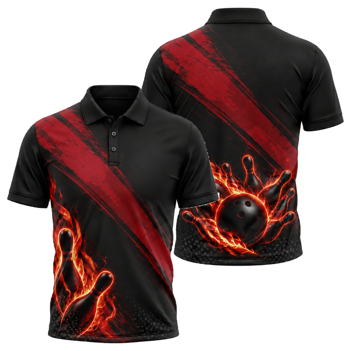 Crimson Flame Pins Unisex Polo in Black & Red