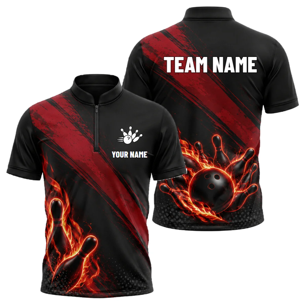 Crimson Flame Pins custom bowling shirt personalized with name and team name