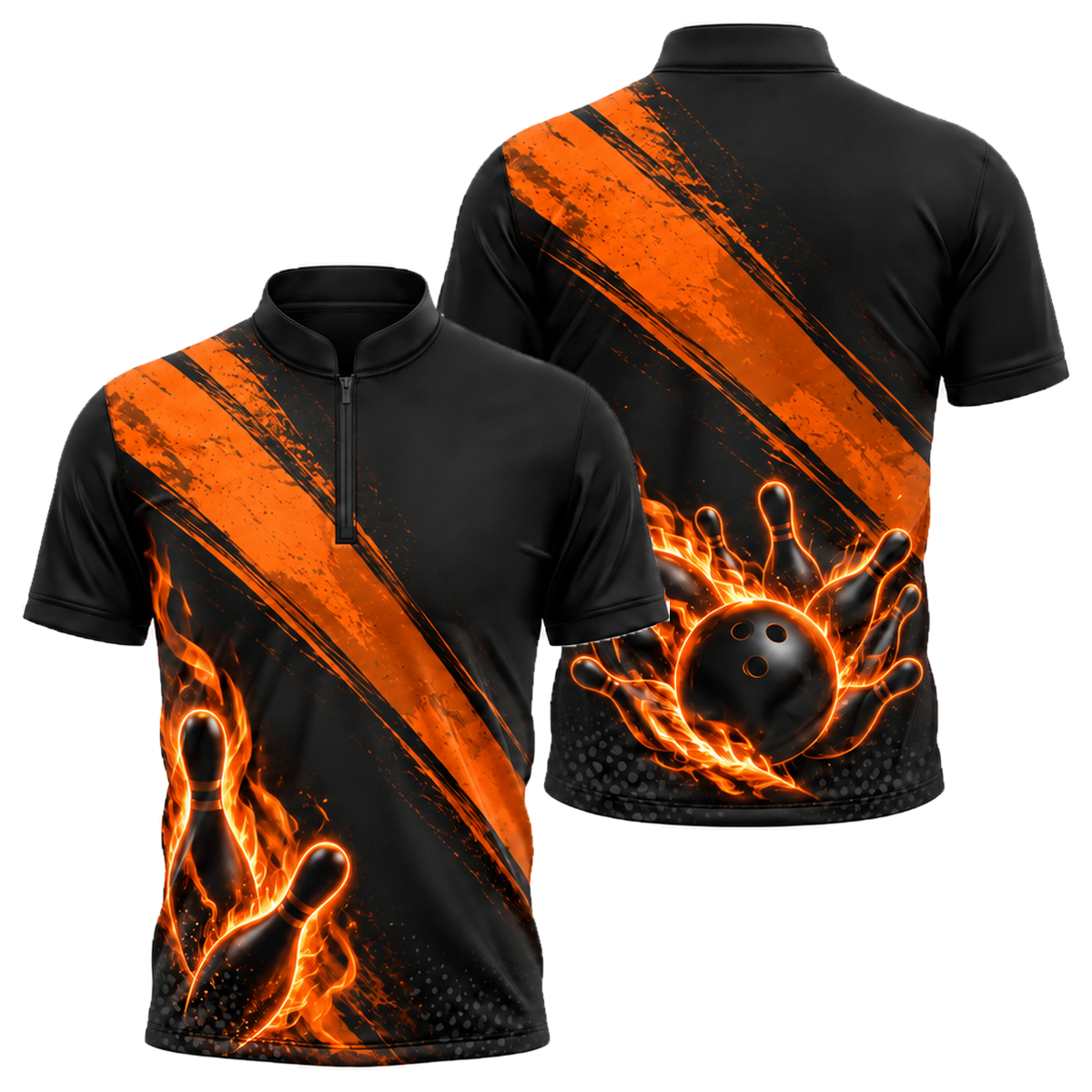 Crimson Flame Pins Bowling Jersey in Orange & Black