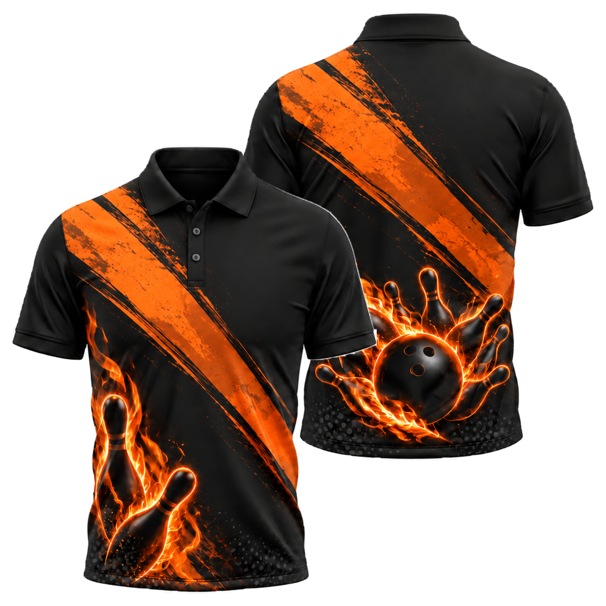 Crimson Flame Pins Unisex Polo in Orange & Black