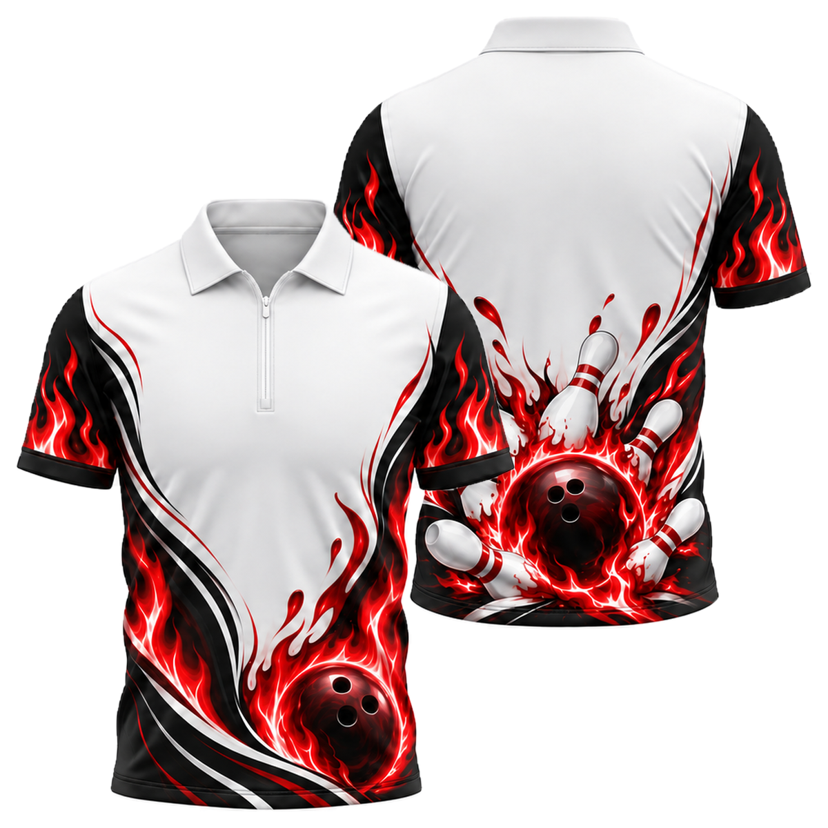 Blue Blaze Strike Quarter-Zip Polo in Black & Red