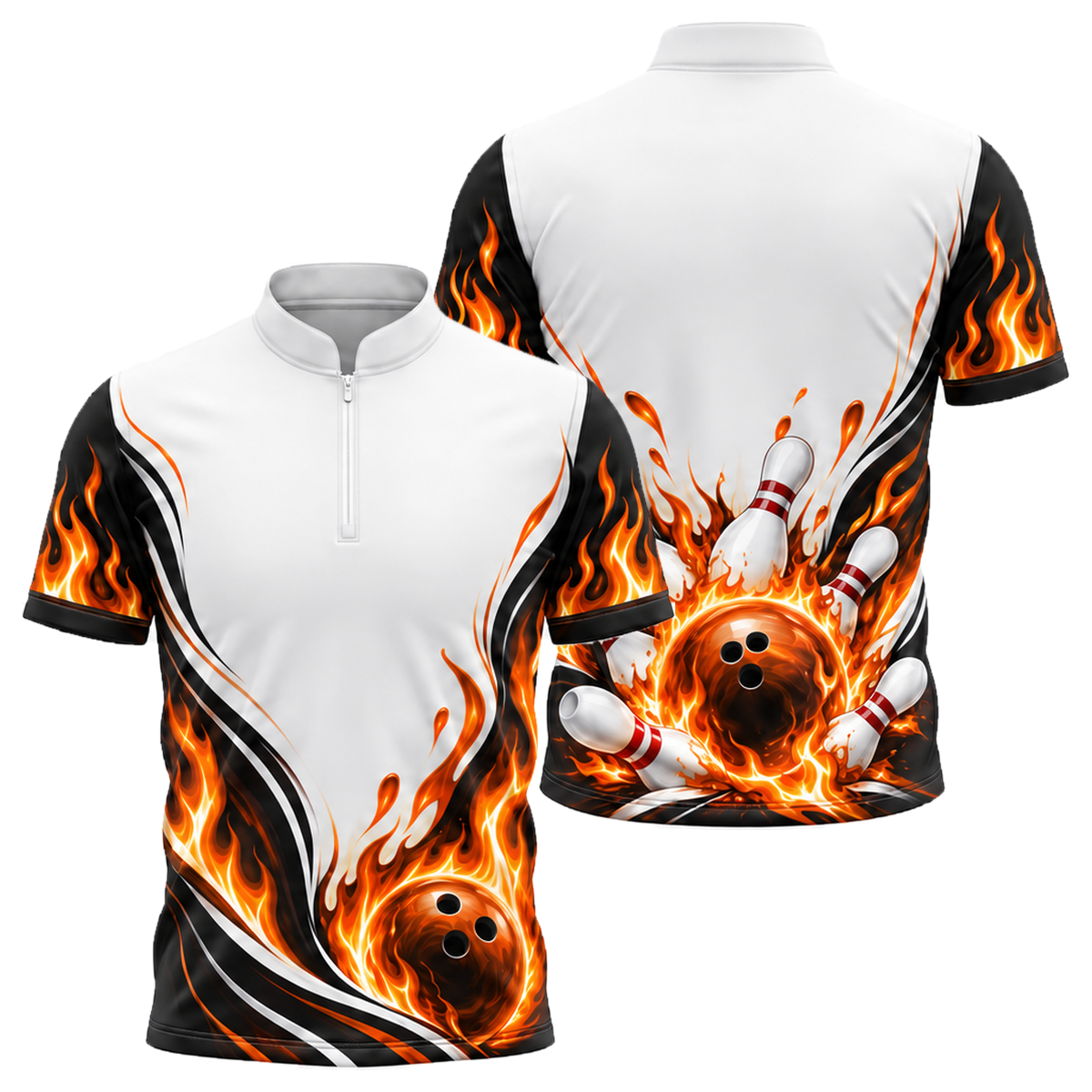 Blue Blaze Strike Bowling Jersey in Orange & Black
