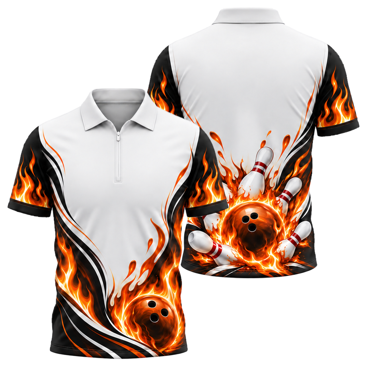 Blue Blaze Strike Quarter-Zip Polo in Orange & Black