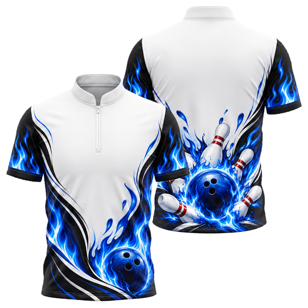 Blue Blaze Strike Bowling Jersey in Royal & White