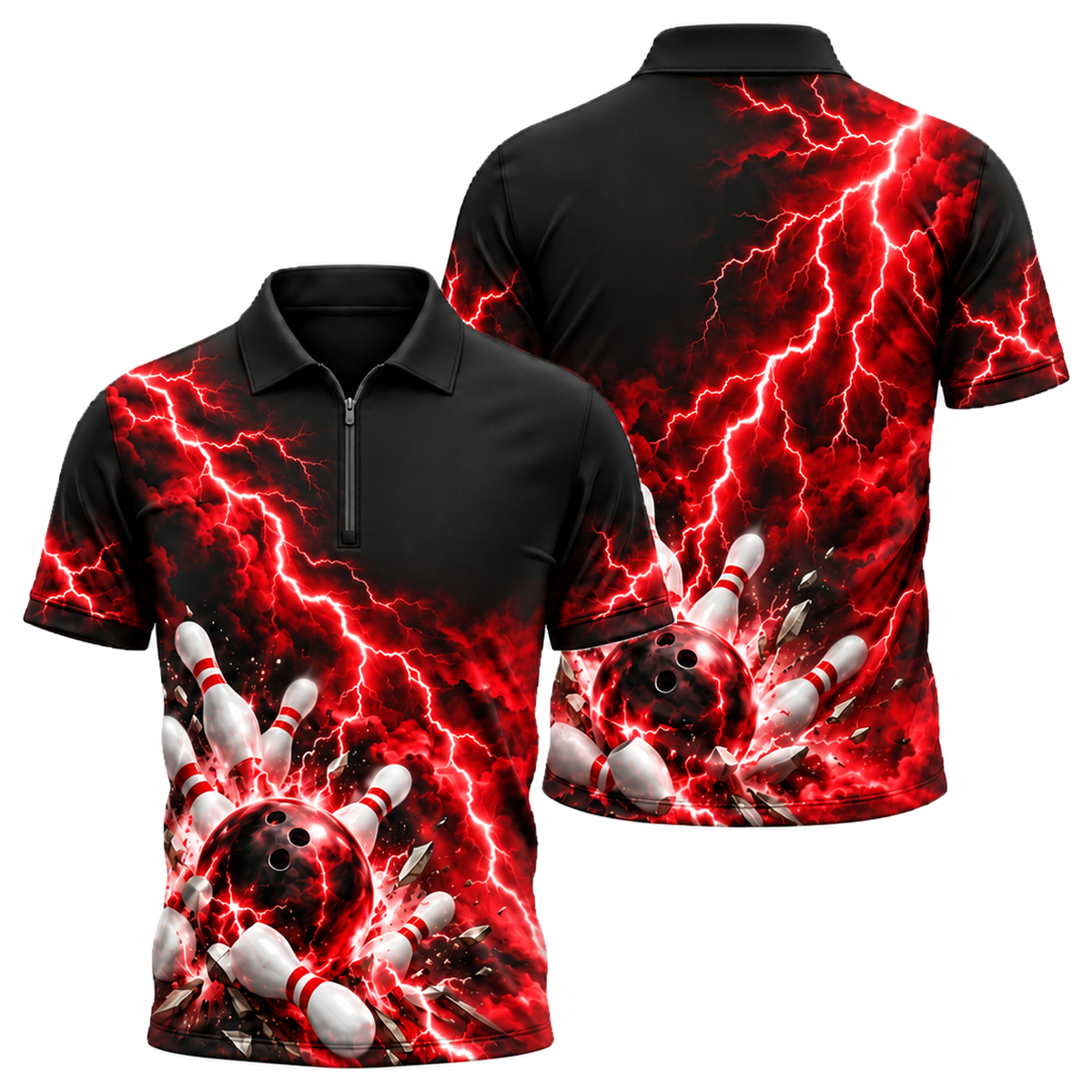 Storm Cell Strike Quarter-Zip Polo in Black & Red