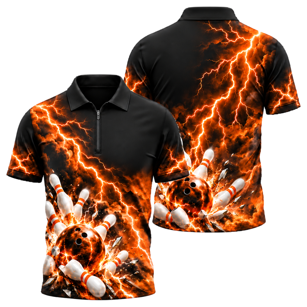 Storm Cell Strike Quarter-Zip Polo in Orange & Black