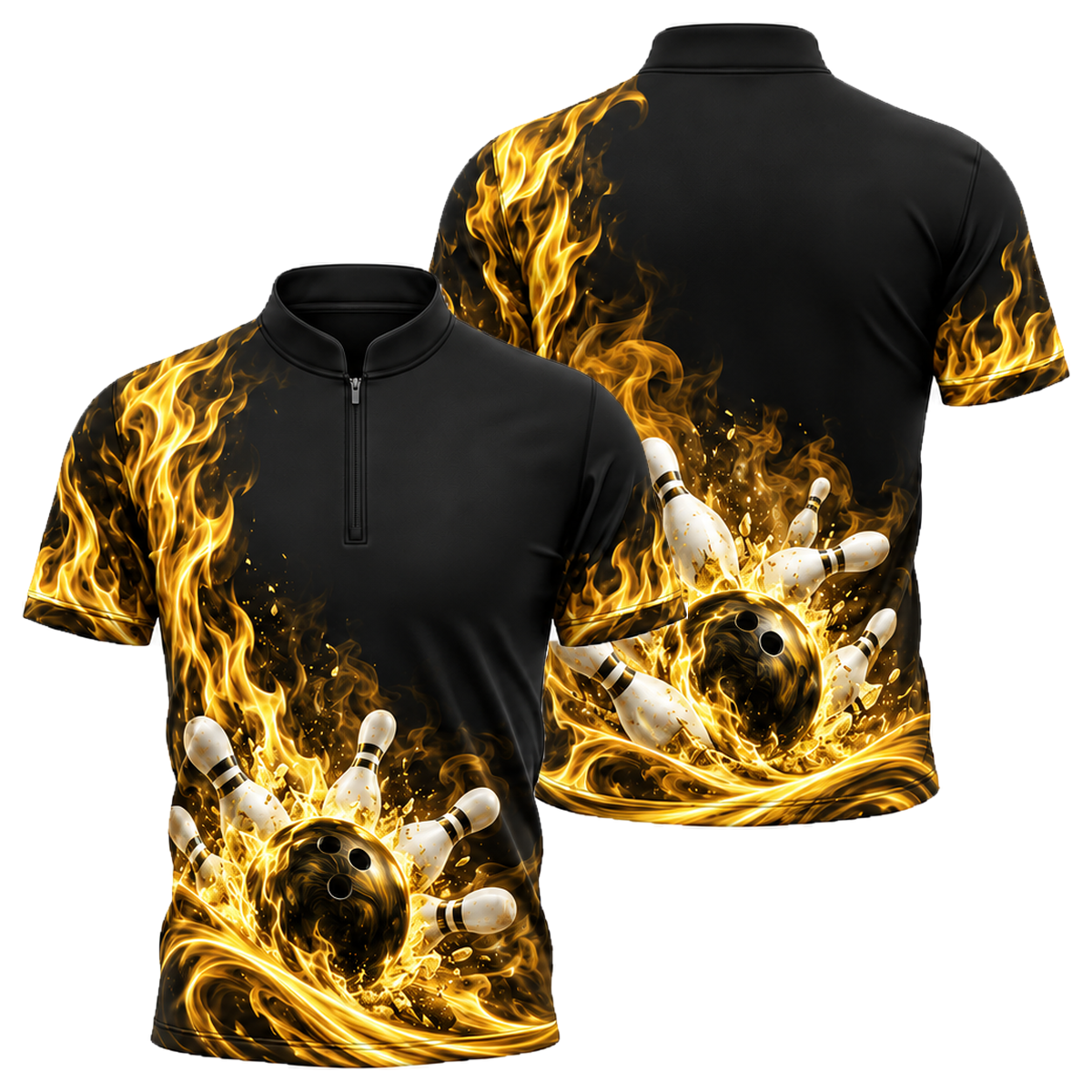 Blue Inferno Swirl Bowling Jersey in Black & Gold