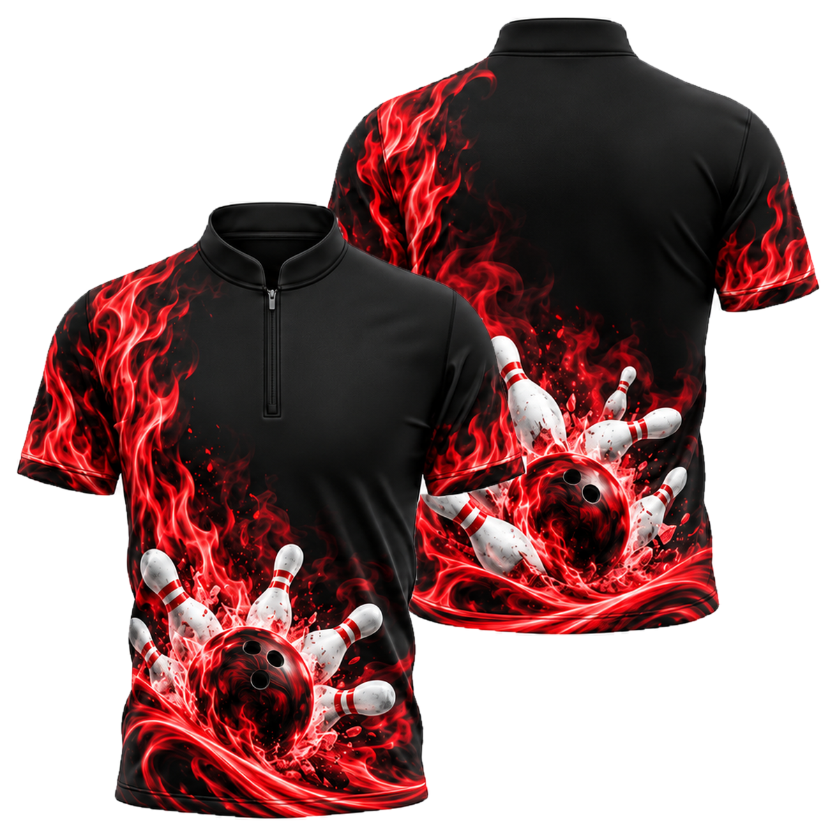 Blue Inferno Swirl Bowling Jersey in Black & Red