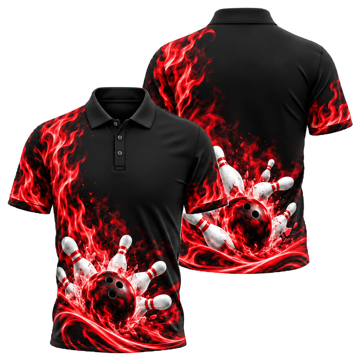 Blue Inferno Swirl Unisex Polo in Black & Red
