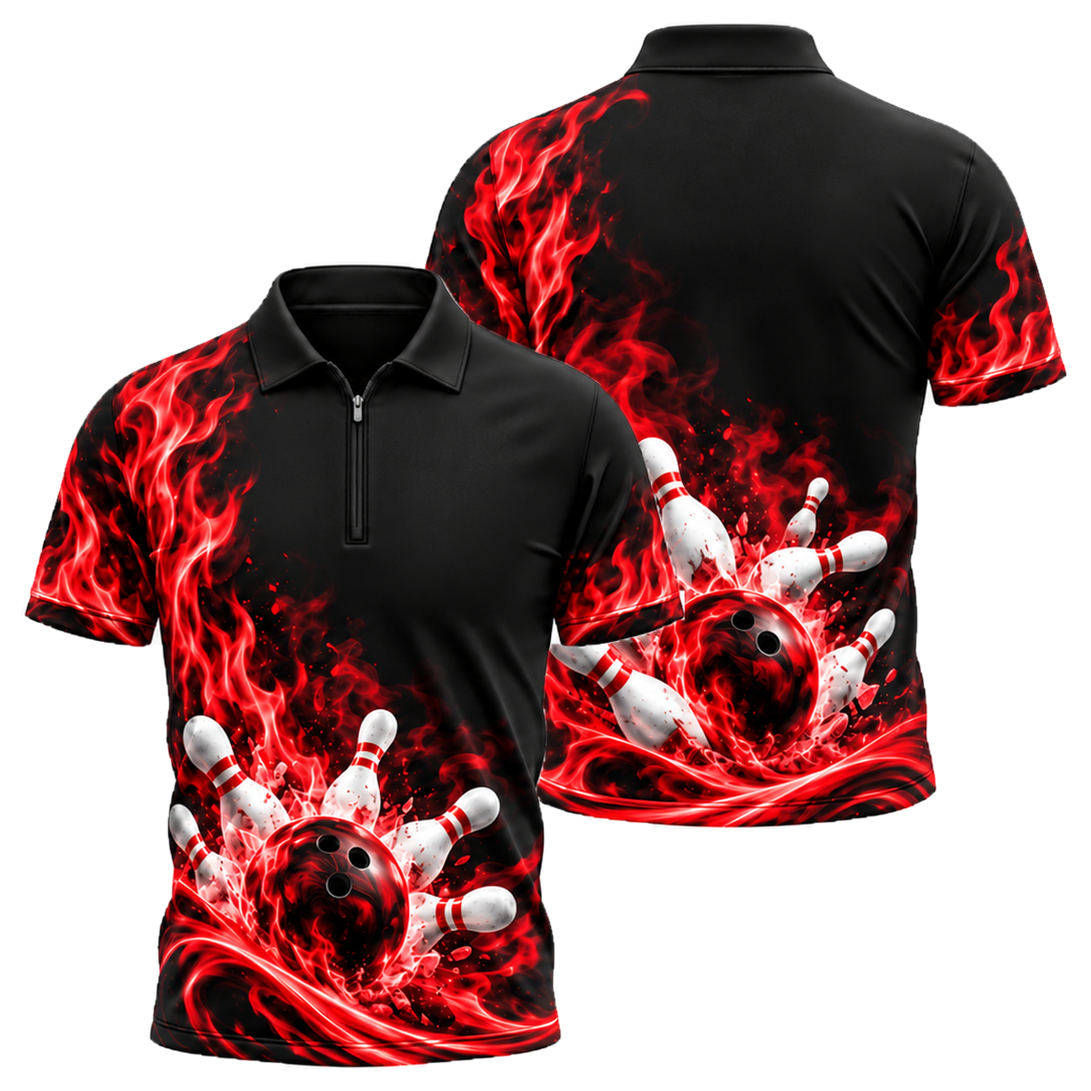 Blue Inferno Swirl Quarter-Zip Polo in Black & Red
