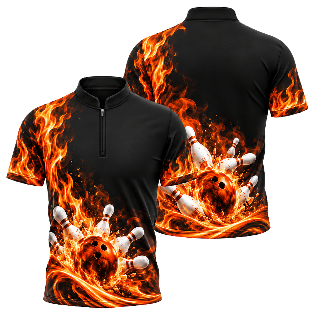 Blue Inferno Swirl Bowling Jersey in Orange & Black