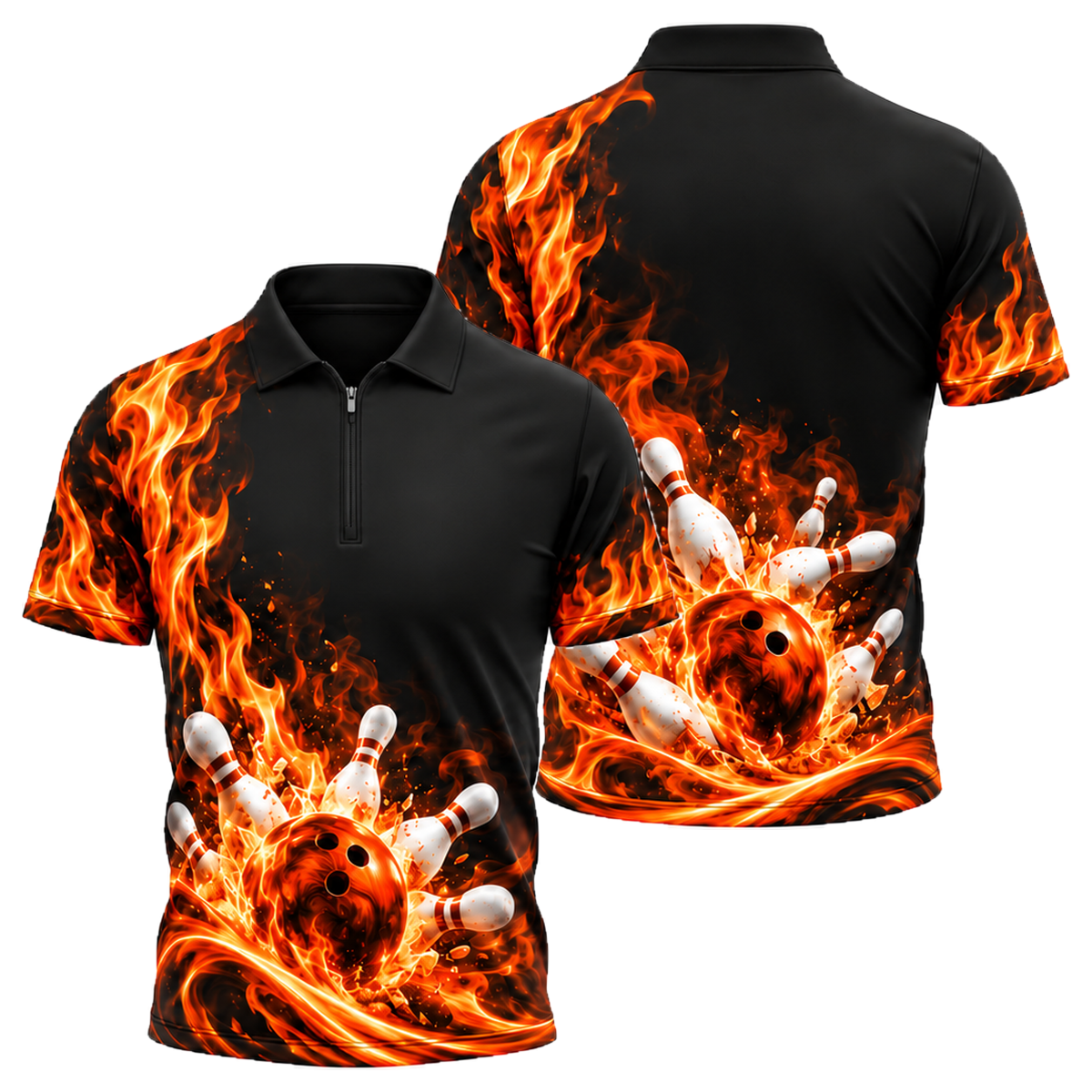 Blue Inferno Swirl Quarter-Zip Polo in Orange & Black