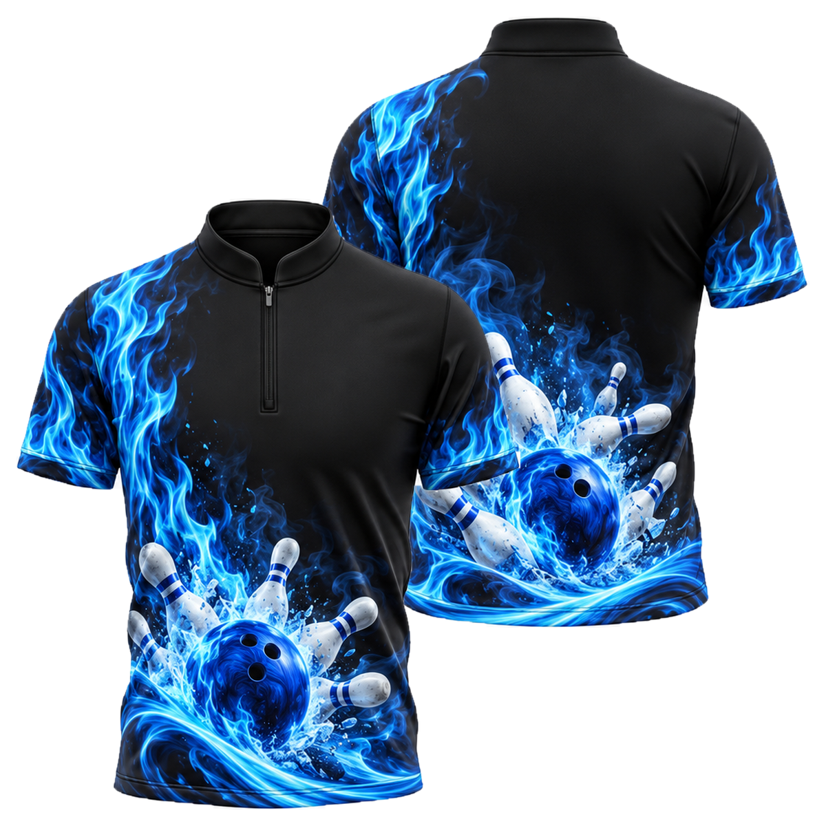 Blue Inferno Swirl Bowling Jersey in Royal & White