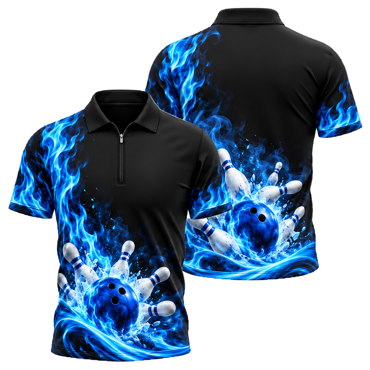 Blue Inferno Swirl Quarter-Zip Polo in Royal & White
