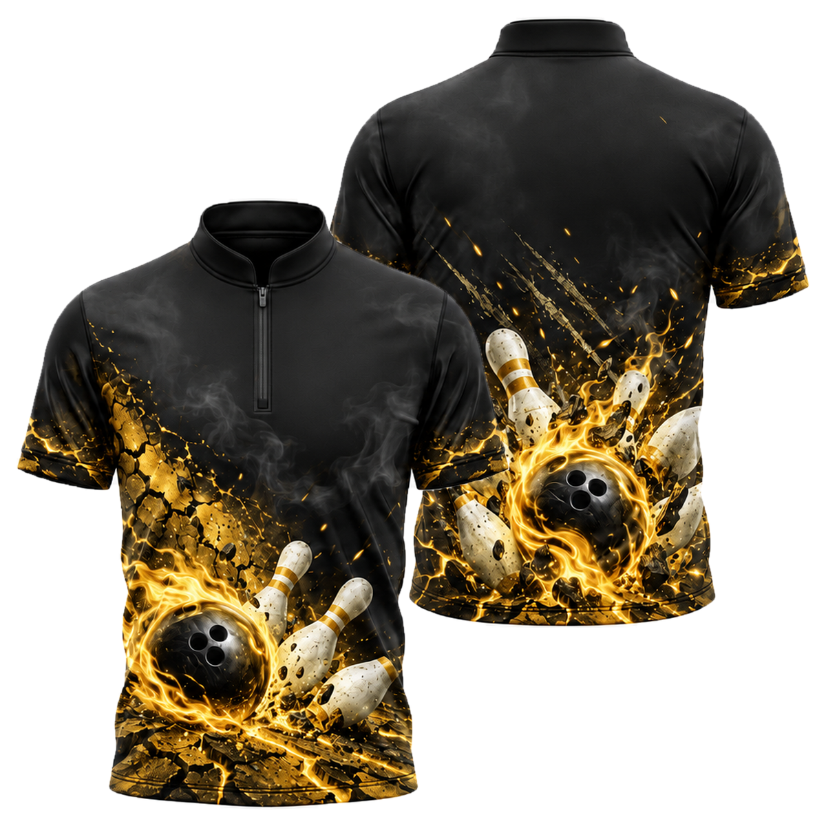 Crimson Grit Fireball Bowling Jersey in Black & Gold