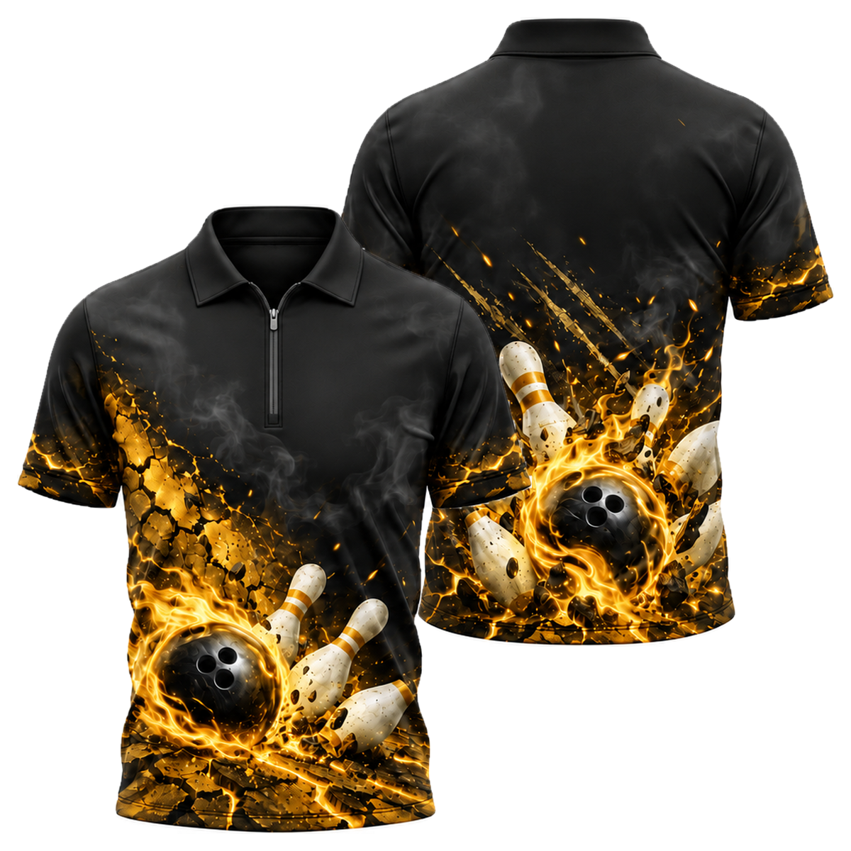 Crimson Grit Fireball Quarter-Zip Polo in Black & Gold