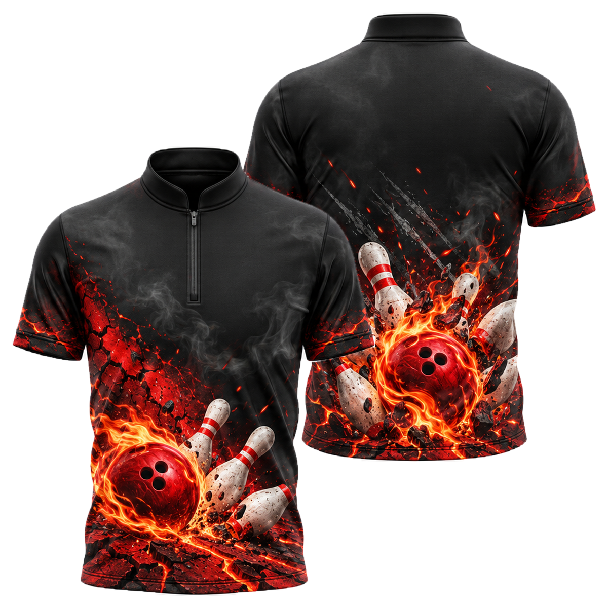 Crimson Grit Fireball Bowling Jersey in Black & Red