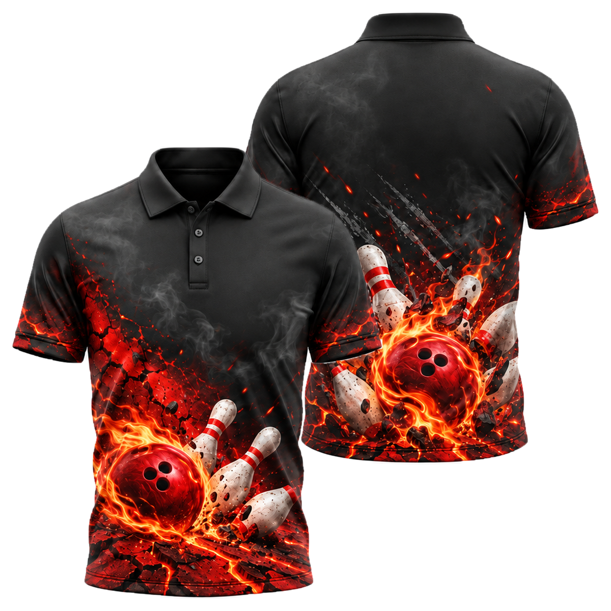 Crimson Grit Fireball Unisex Polo in Black & Red