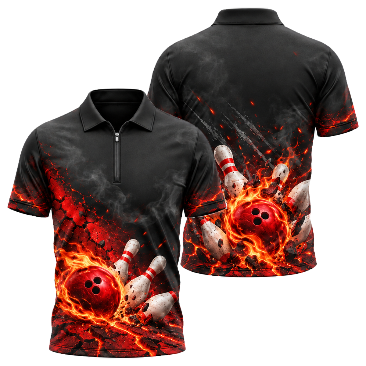 Crimson Grit Fireball Quarter-Zip Polo in Black & Red