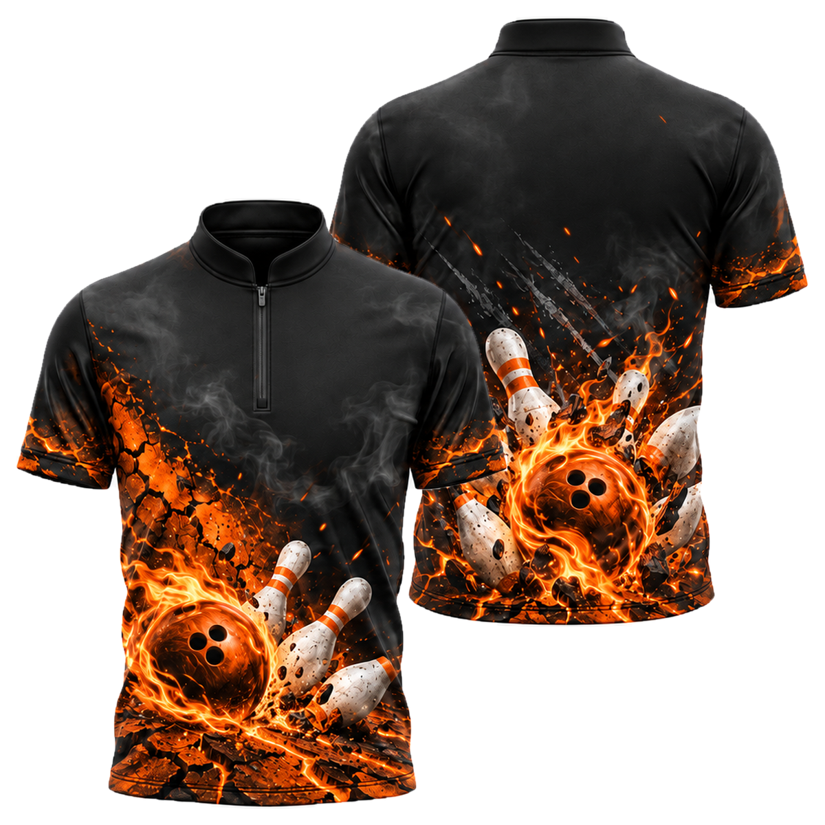 Crimson Grit Fireball Bowling Jersey in Orange & Black