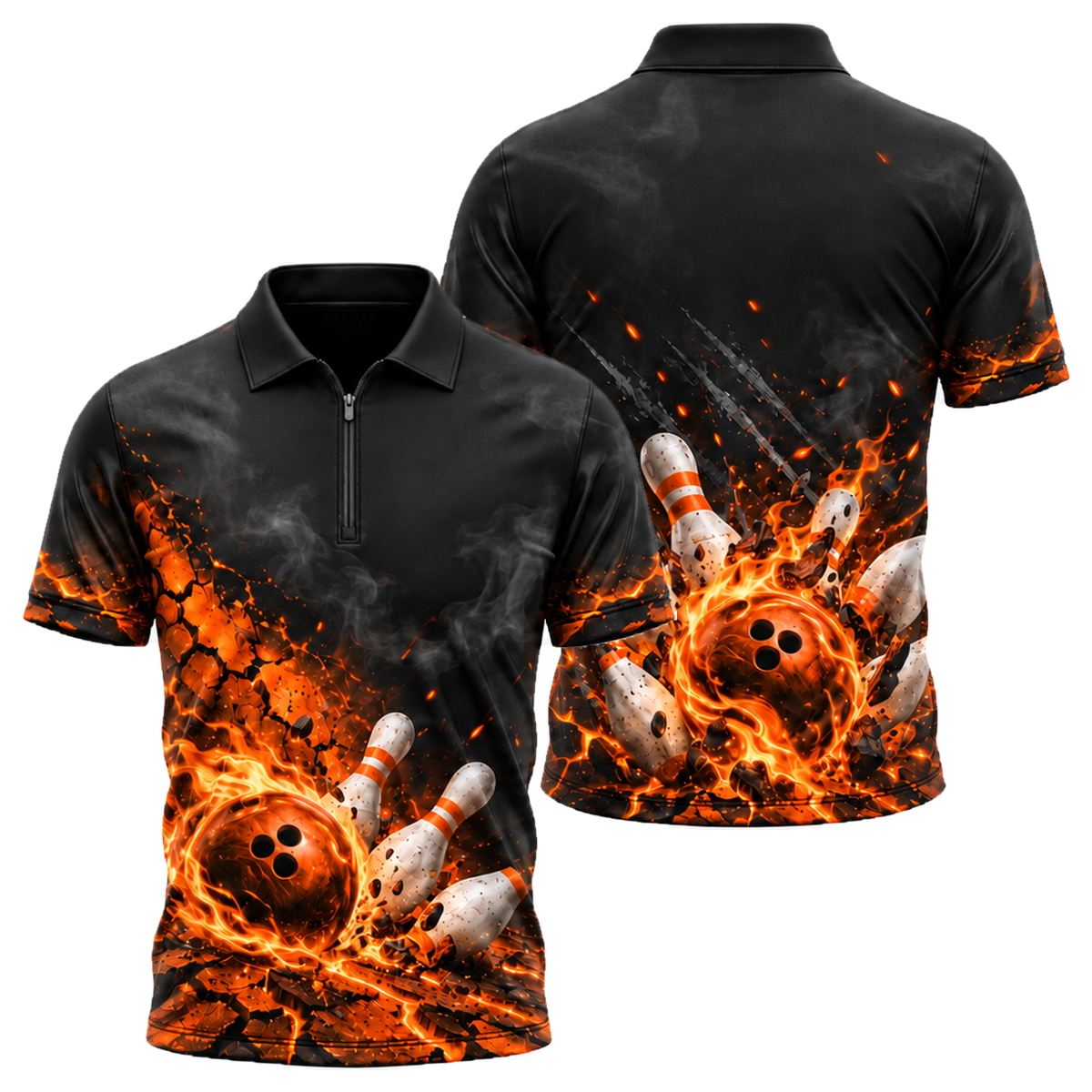 Crimson Grit Fireball Quarter-Zip Polo in Orange & Black