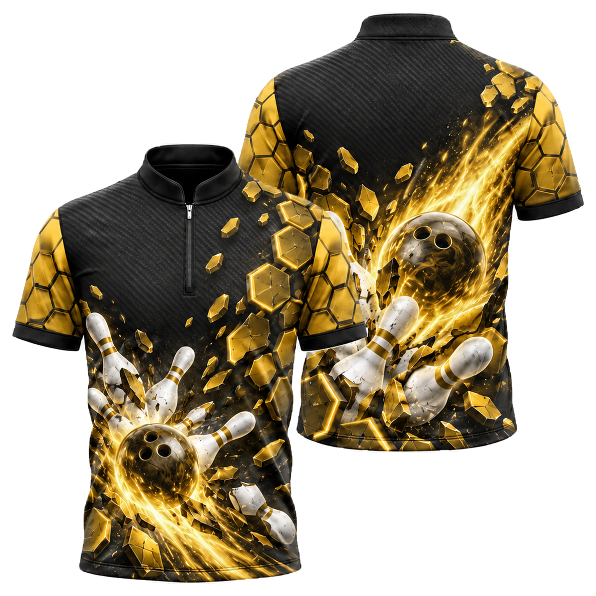 Red Circuit Fireball Bowling Jersey in Black & Gold