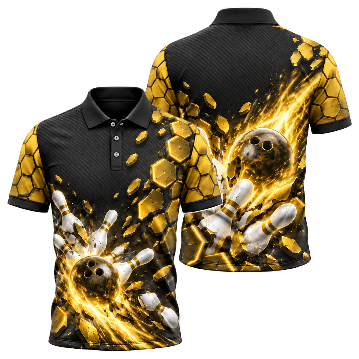 Red Circuit Fireball Unisex Polo in Black & Gold