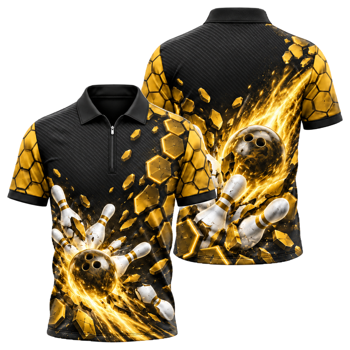 Red Circuit Fireball Quarter-Zip Polo in Black & Gold