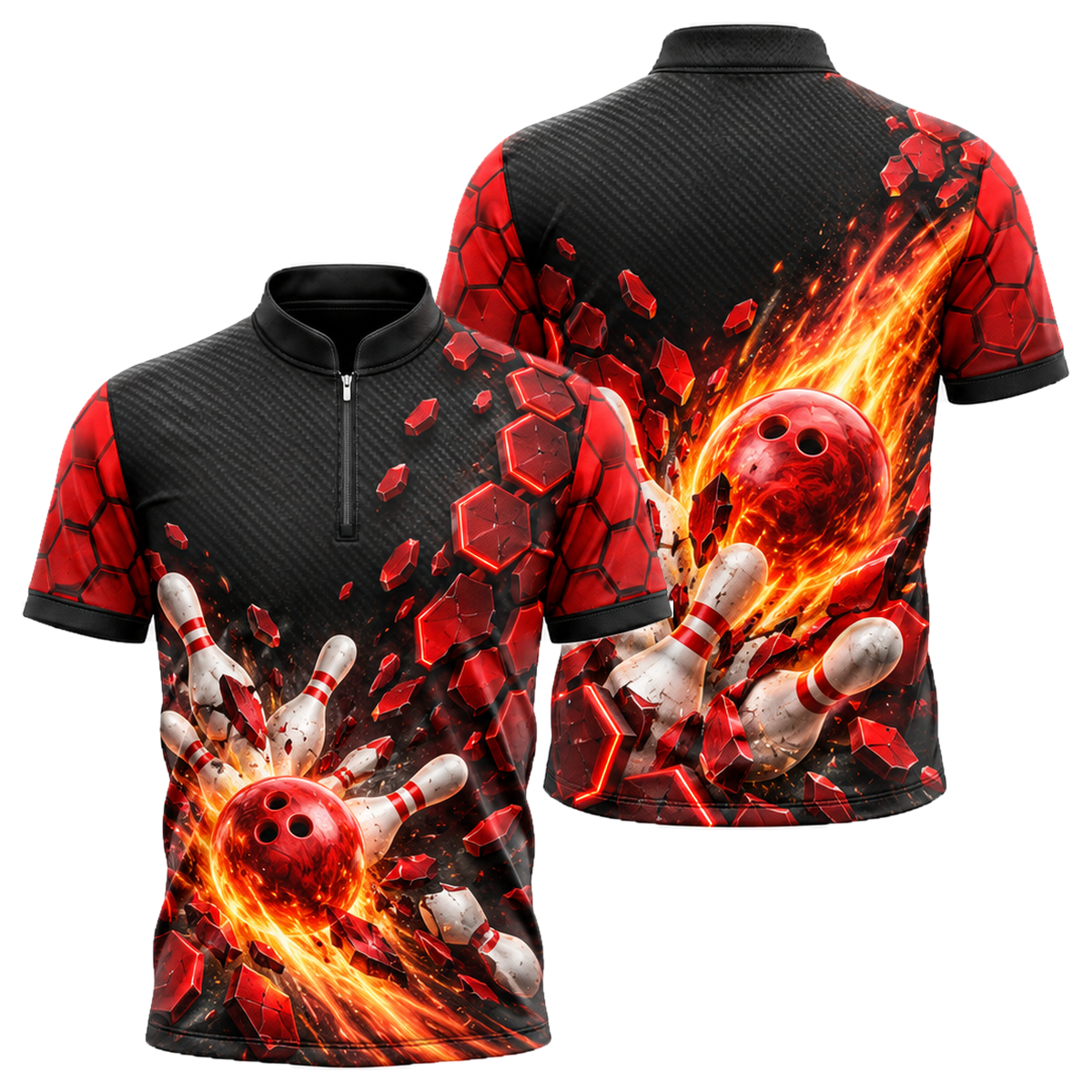 Red Circuit Fireball Bowling Jersey in Black & Red