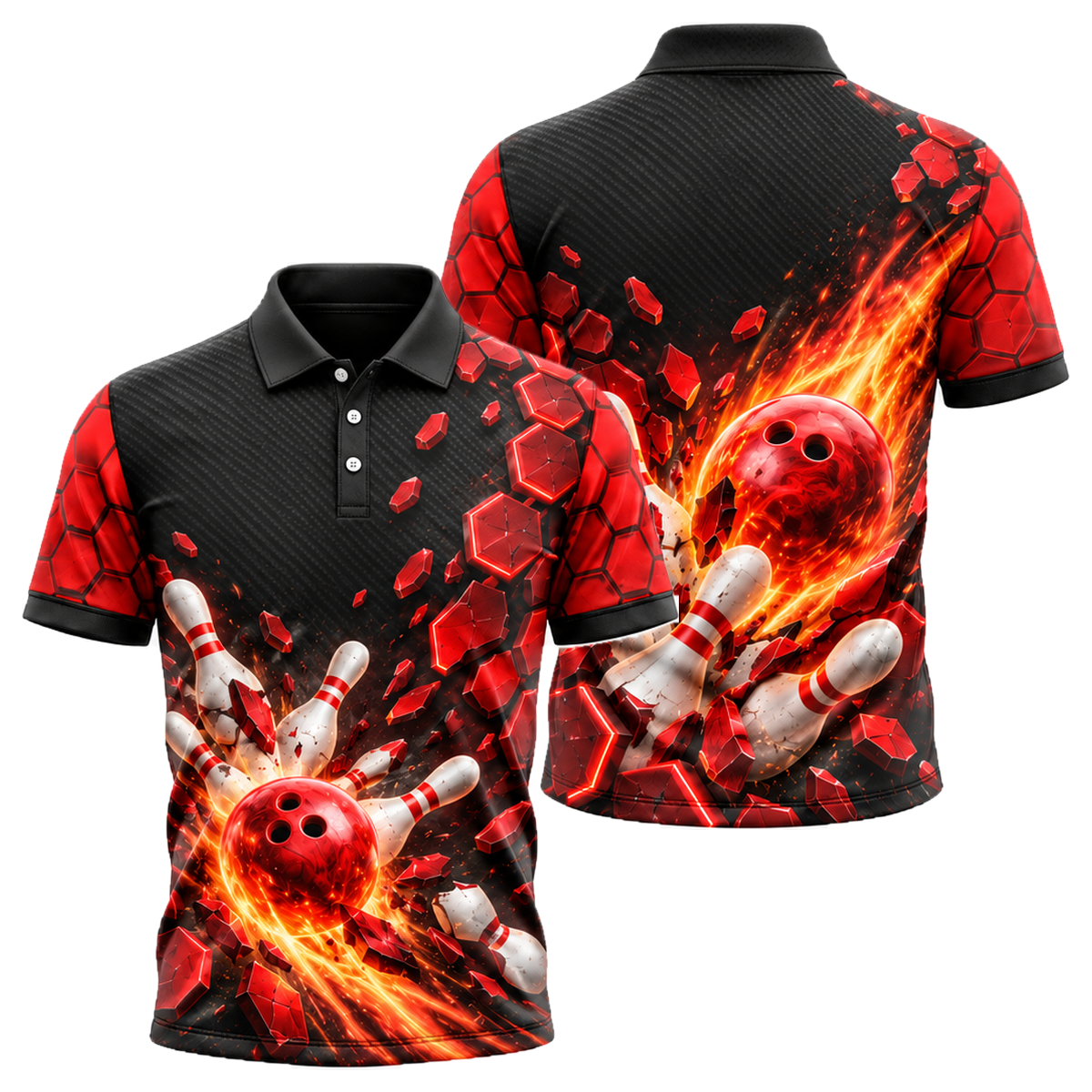 Red Circuit Fireball Unisex Polo in Black & Red