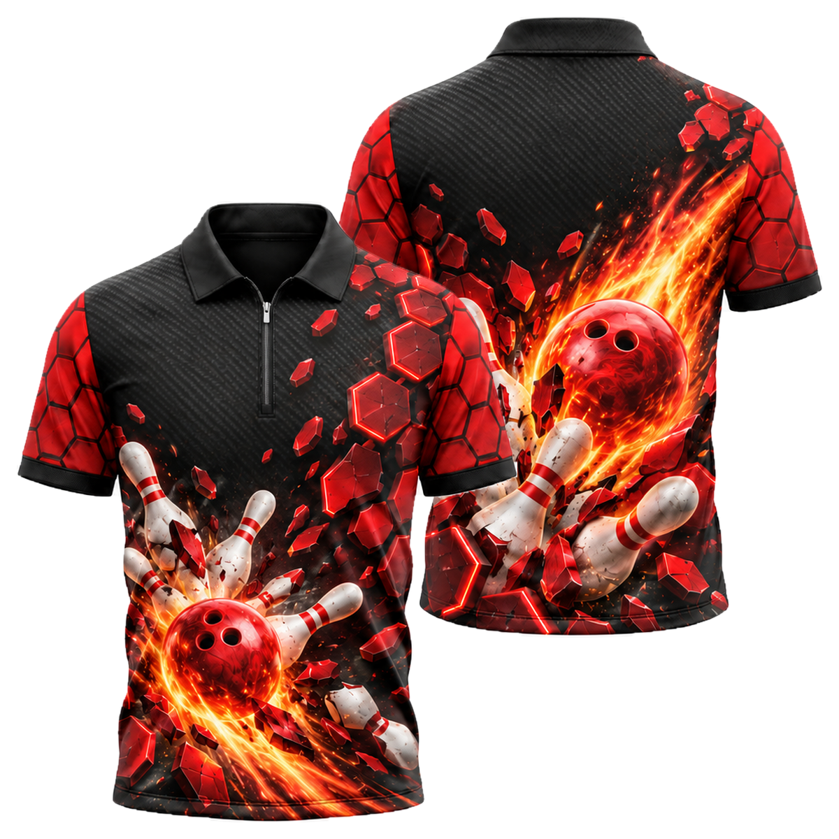 Red Circuit Fireball Quarter-Zip Polo in Black & Red
