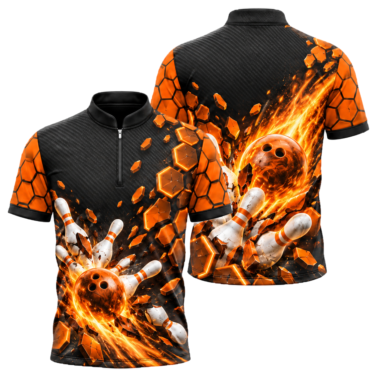 Red Circuit Fireball Bowling Jersey in Orange & Black