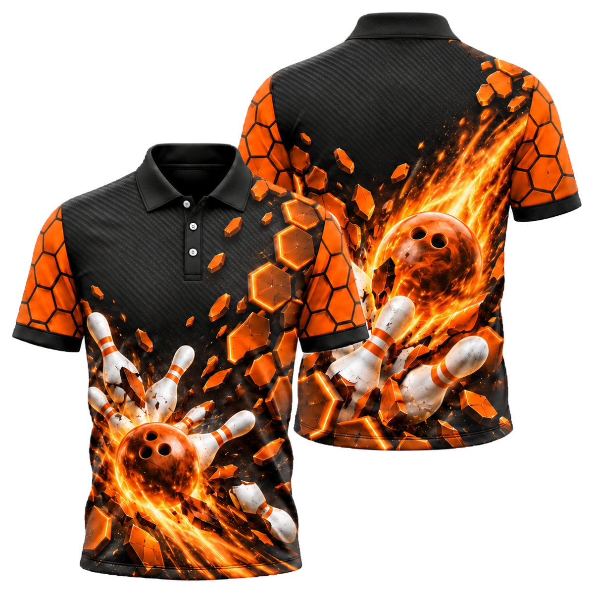 Red Circuit Fireball Unisex Polo in Orange & Black