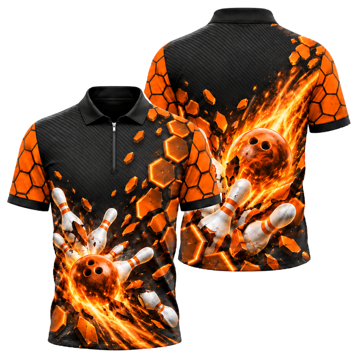 Red Circuit Fireball Quarter-Zip Polo in Orange & Black
