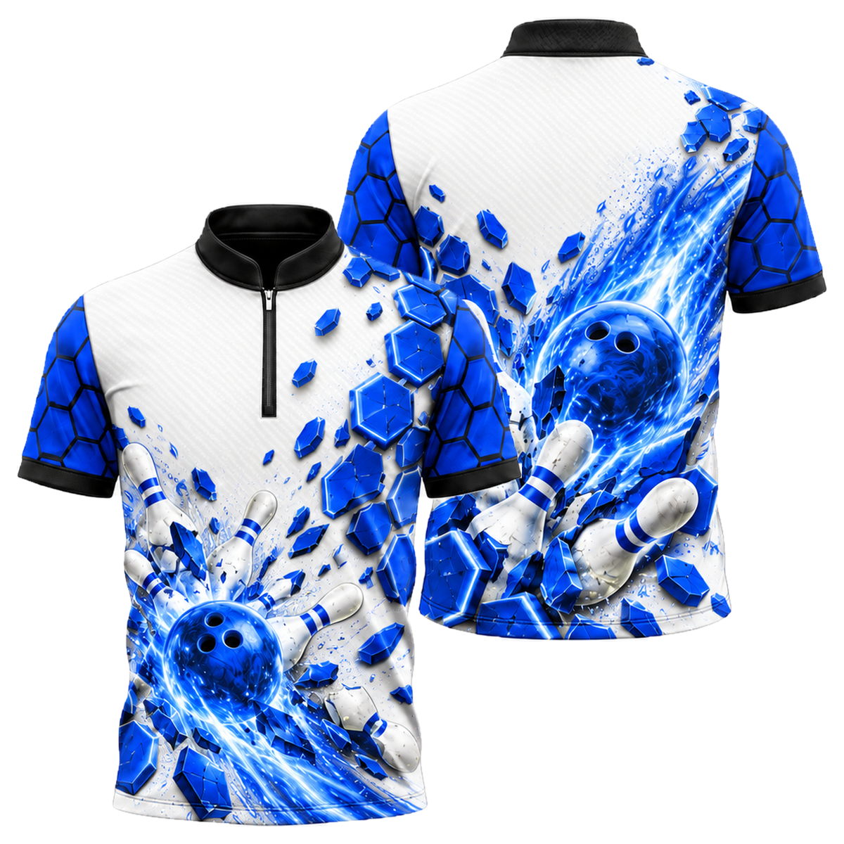 Red Circuit Fireball Bowling Jersey in Royal & White