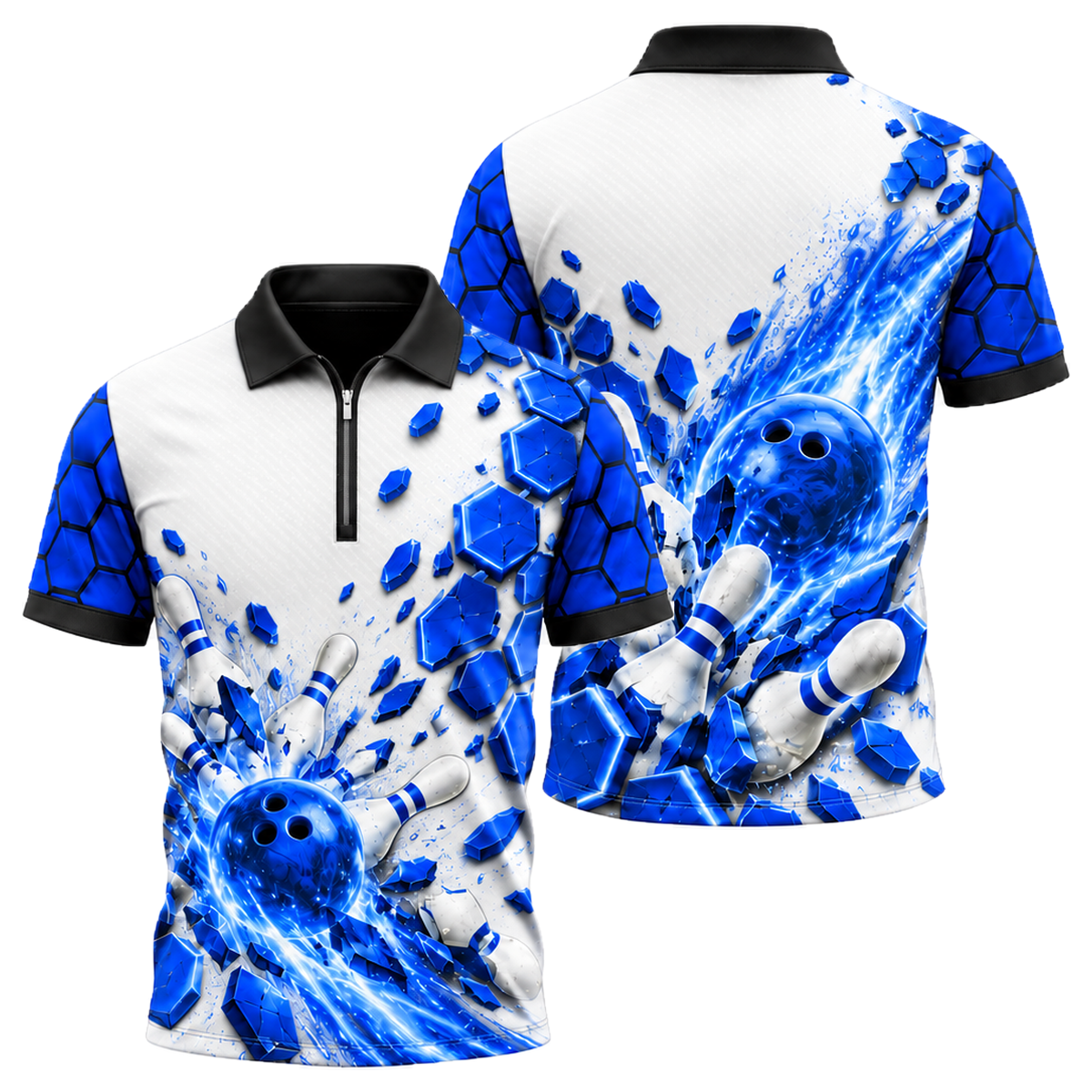 Red Circuit Fireball Quarter-Zip Polo in Royal & White