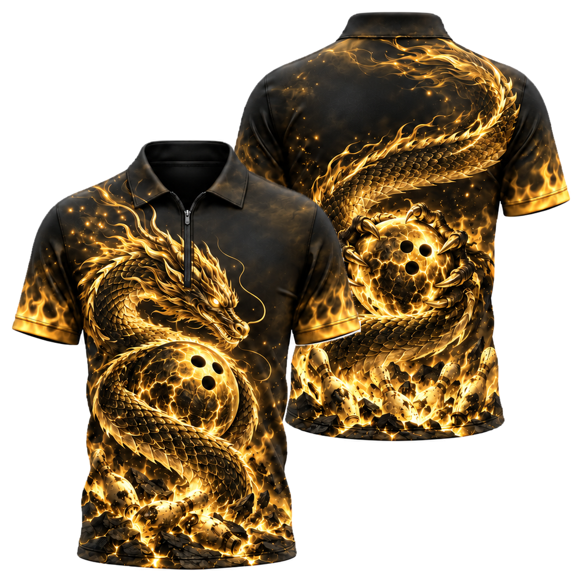 Magma Serpent Strike Quarter-Zip Polo in Black & Gold