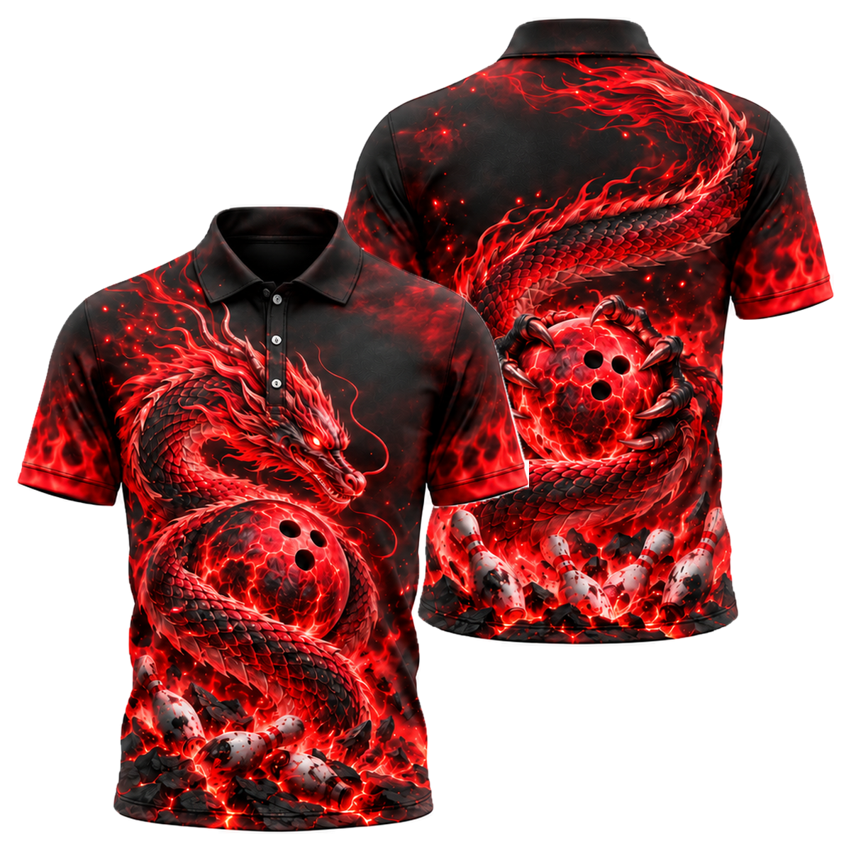 Magma Serpent Strike Unisex Polo in Black & Red