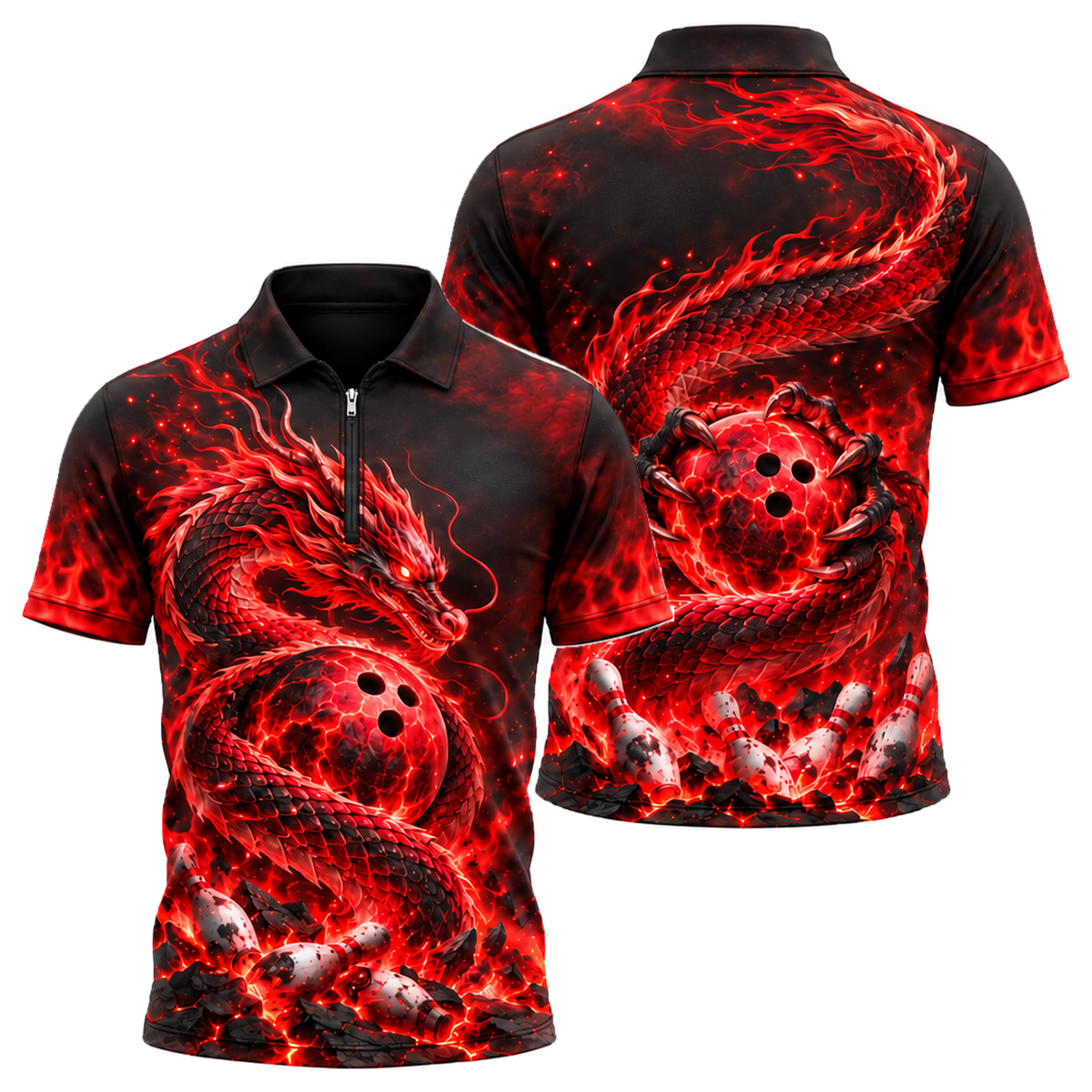 Magma Serpent Strike Quarter-Zip Polo in Black & Red