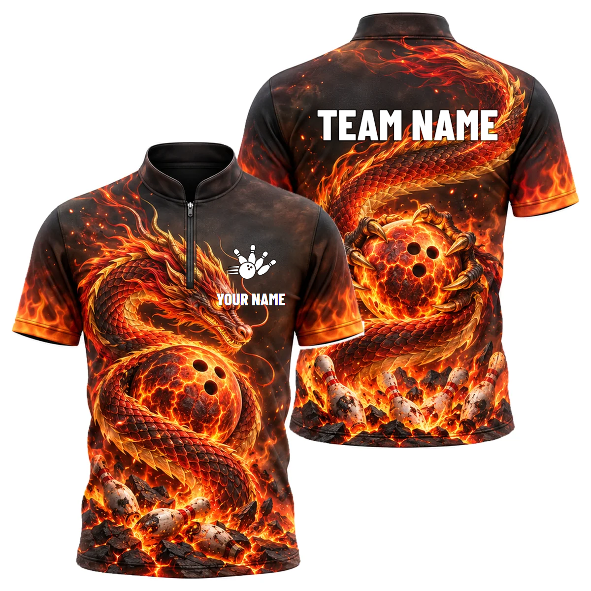 Magma Serpent Strike custom bowling shirt personalized with name and team name