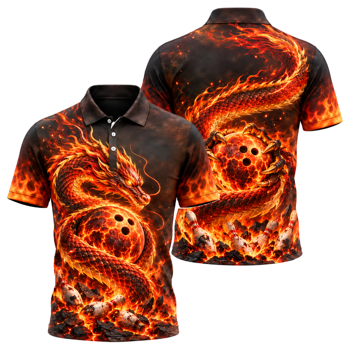 Magma Serpent Strike Unisex Polo in Orange & Black