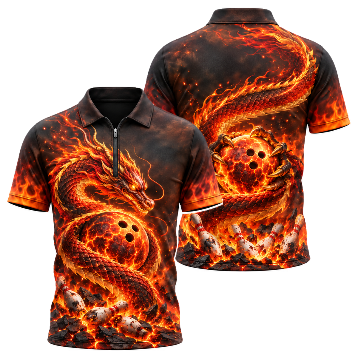 Magma Serpent Strike Quarter-Zip Polo in Orange & Black
