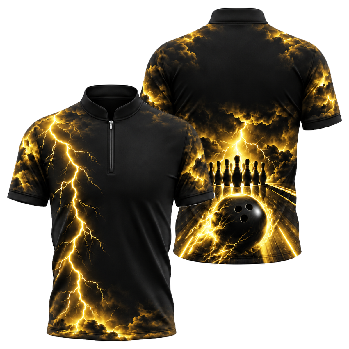 Midnight Storm Lane Bowling Jersey in Black & Gold
