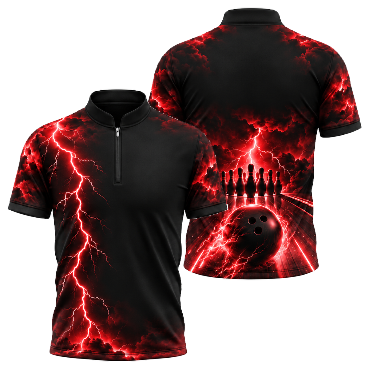 Midnight Storm Lane Bowling Jersey in Black & Red