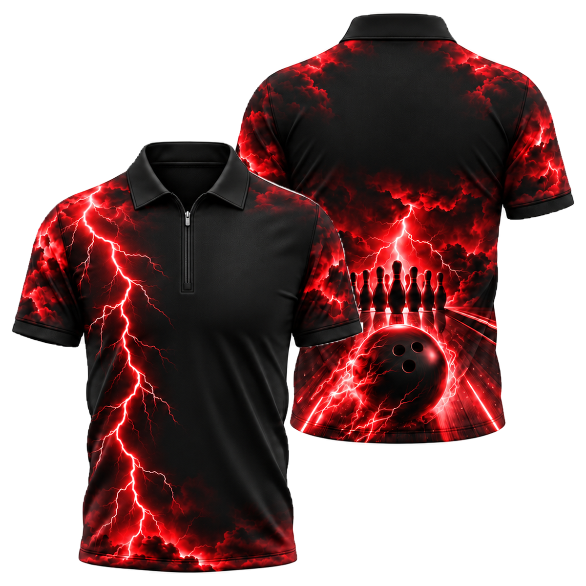 Midnight Storm Lane Quarter-Zip Polo in Black & Red