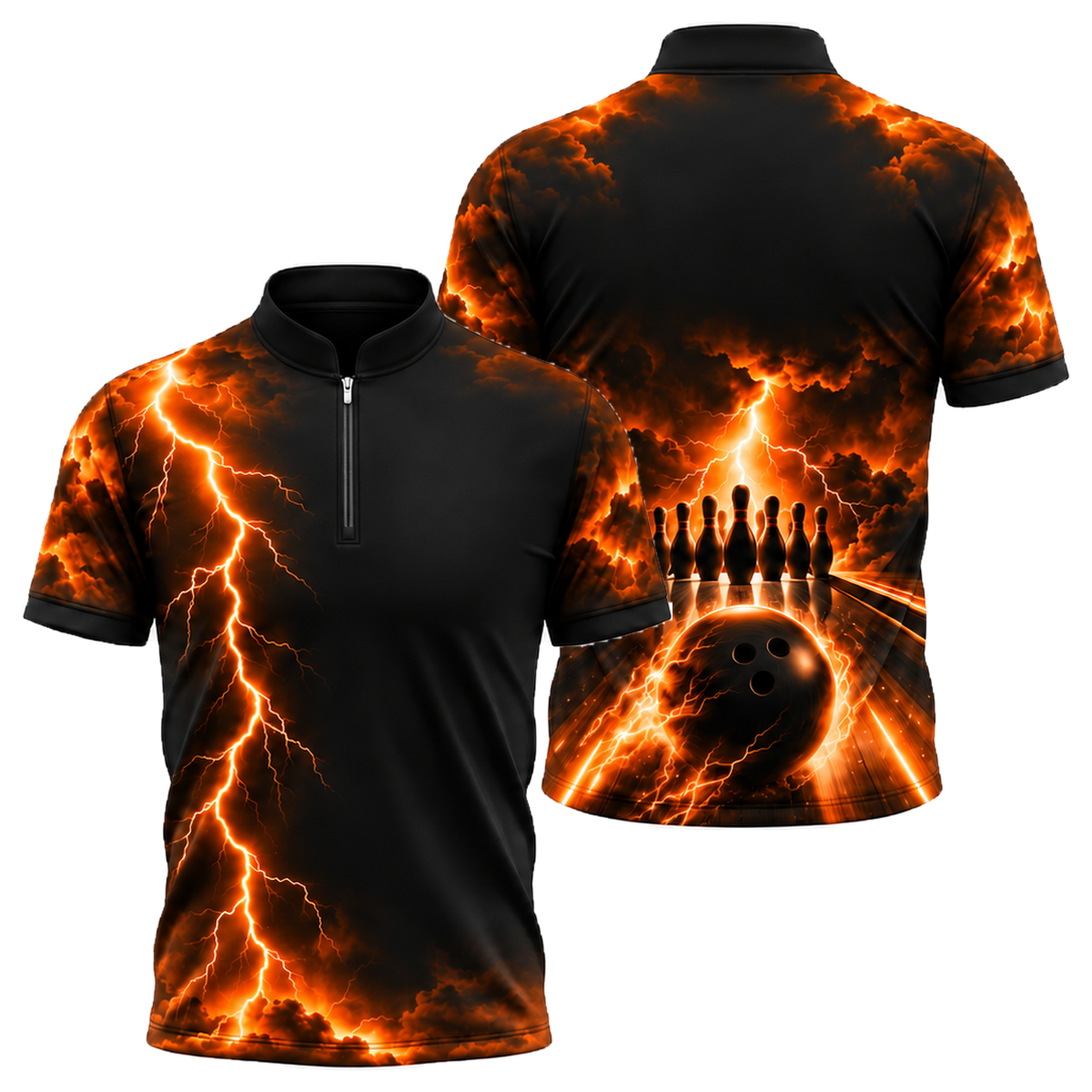 Midnight Storm Lane Bowling Jersey in Orange & Black
