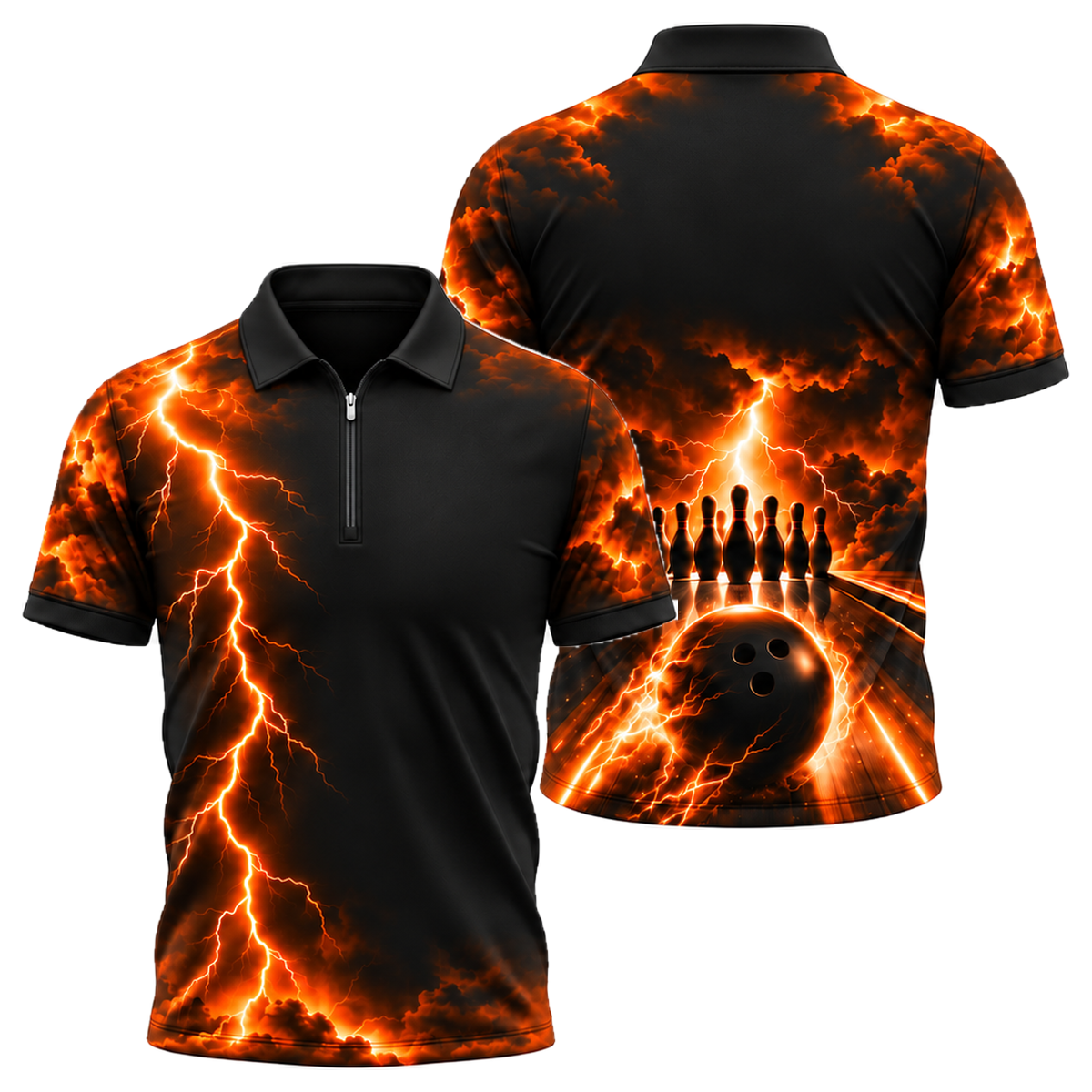 Midnight Storm Lane Quarter-Zip Polo in Orange & Black